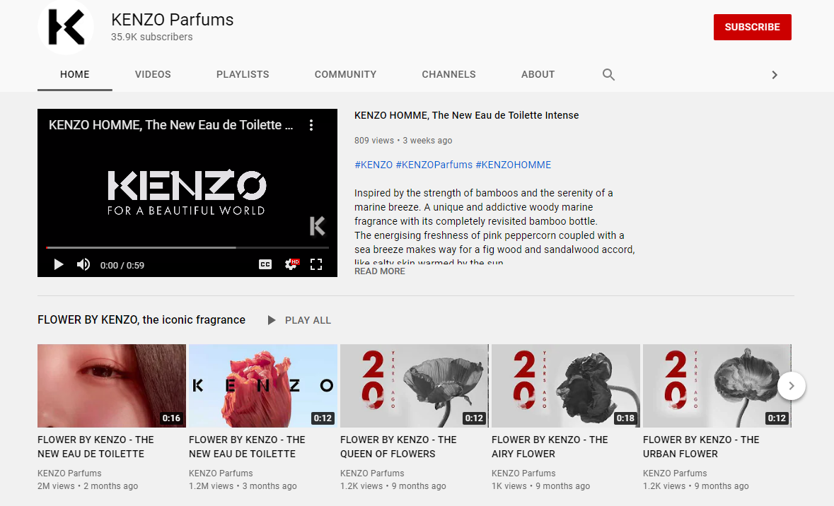 Kenzo Parfums YouTube channel